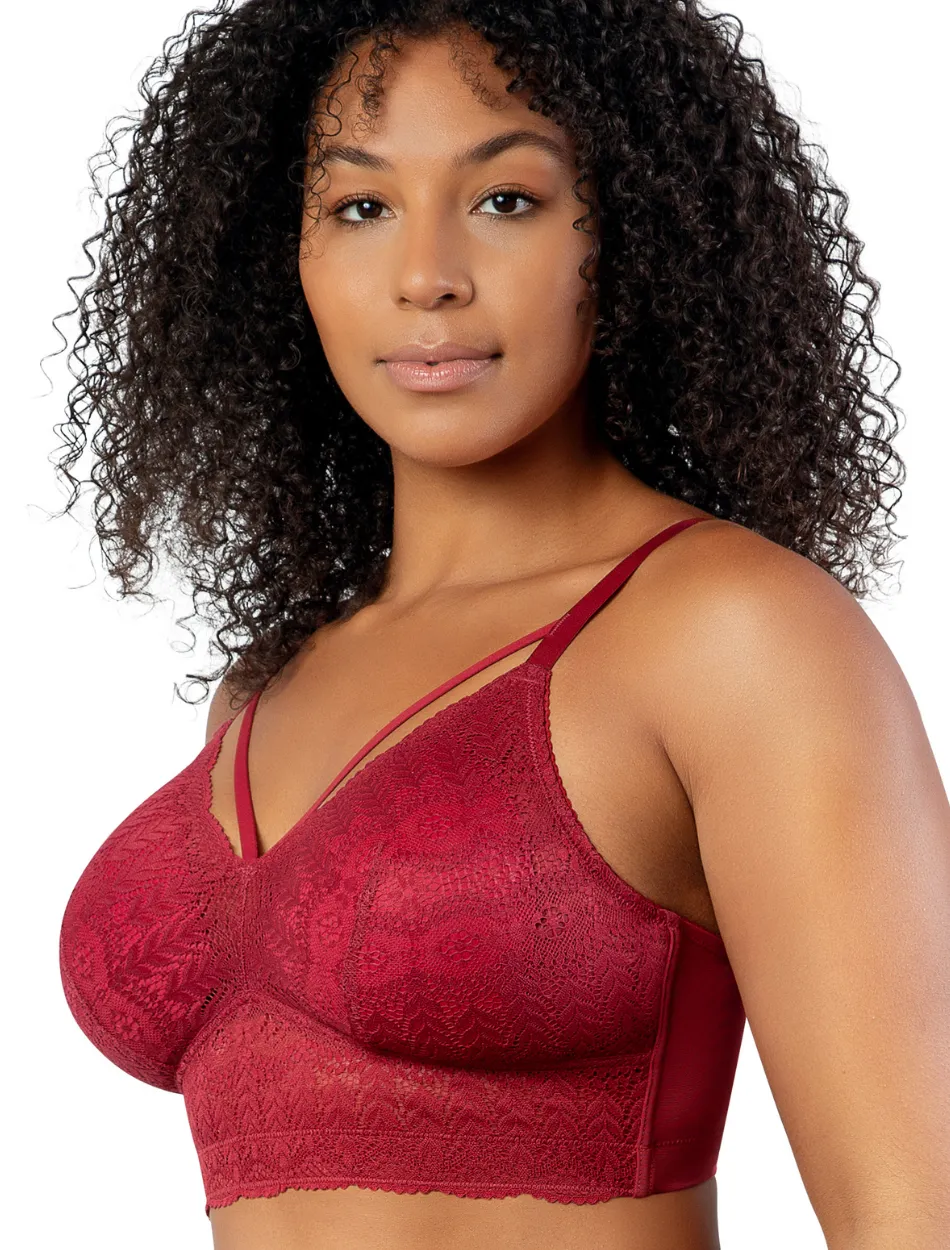 Parfait Mia Lace Dot Bra Wirefree Padded Mesh Bralette, Rio Red | Red Lace Bralette Bra | Red Longline Bras